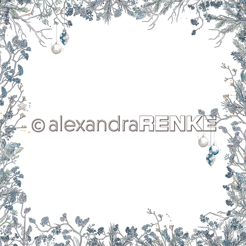 A. RENKE - Carta "Floral Christmas berry branches layout frame blue" - 10.2032