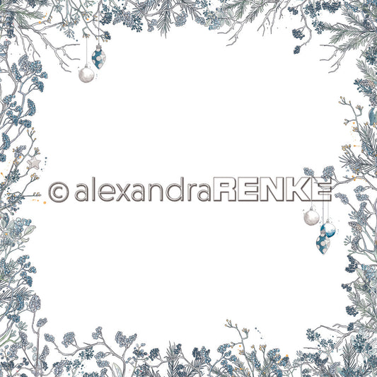 A. RENKE - Carta  "Floral Christmas berry branches layout frame blue" - 10.2032