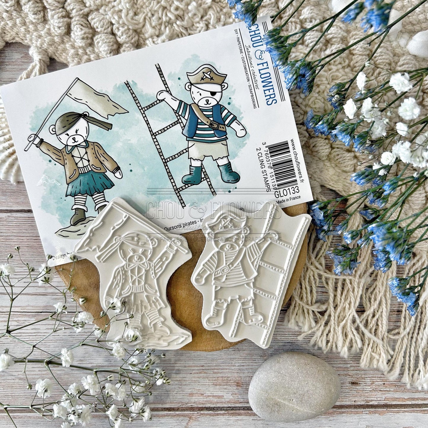 SET TIMBRI CLING - OURSONS PIRATES - GLO133 -CHOU & FLOWERS