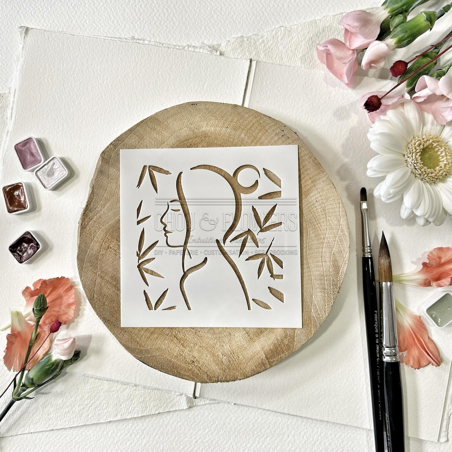 Stencil - ESQUISSE -SOL103- CHOU & FLOWERS
