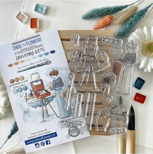 SET TIMBRI - LE COIN DE ARTISTES - BRE117- CHOU & FLOWERS