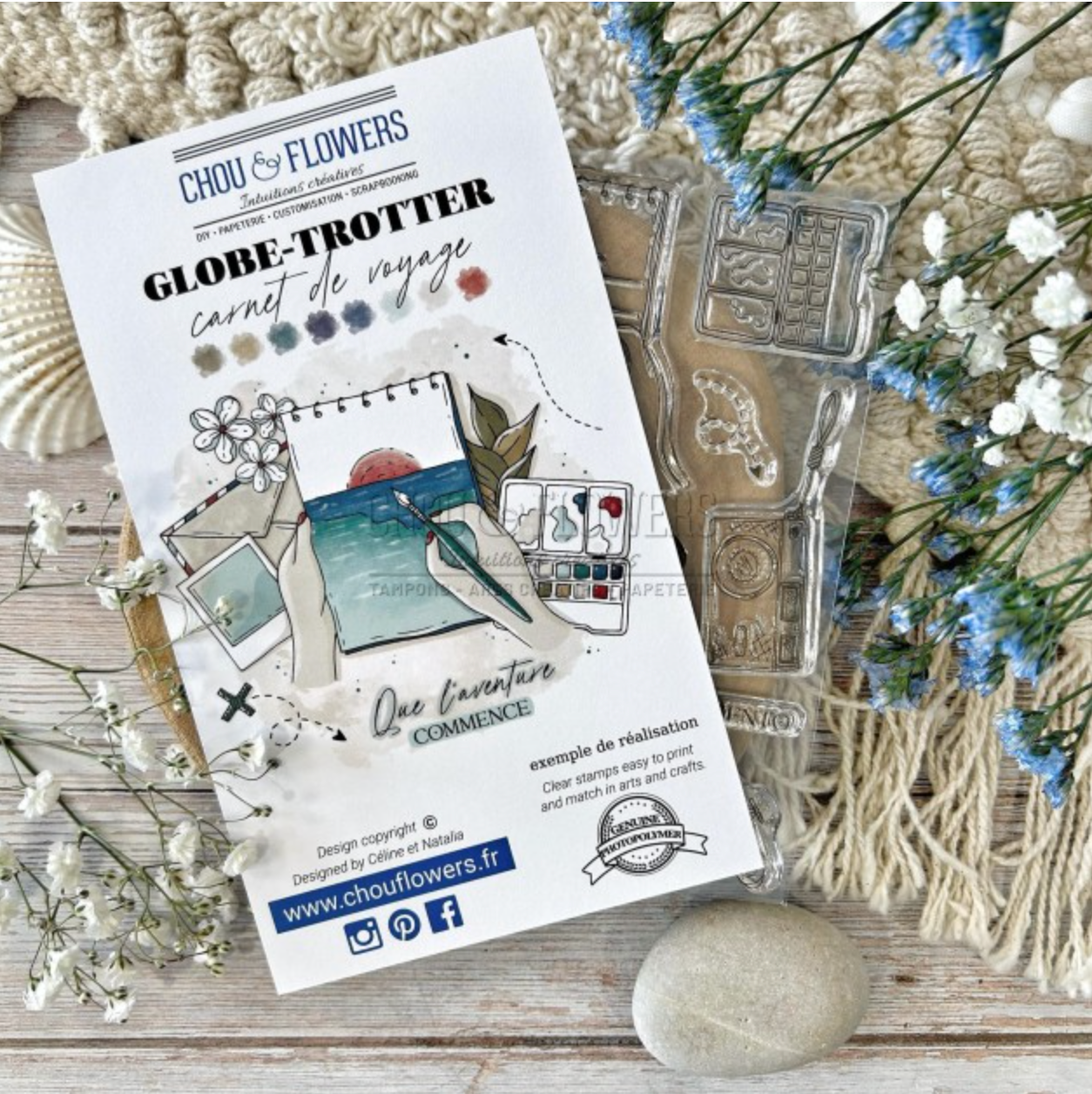 SET TIMBRI CLEAR - CARNET DE VOYAGE - GLO106 - CHOU & FLOWERS