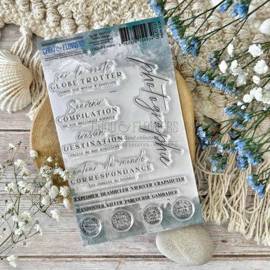 SET TIMBRI CLEAR - TEXTES VOYAGE - GLO107 - CHOU & FLOWERS