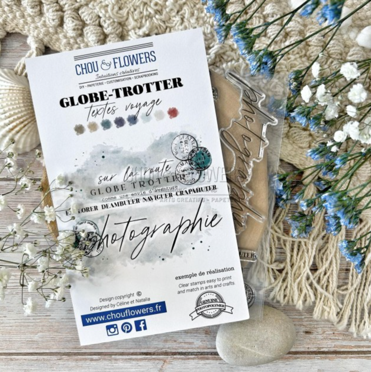 SET TIMBRI CLEAR - TEXTES VOYAGE - GLO107 - CHOU & FLOWERS