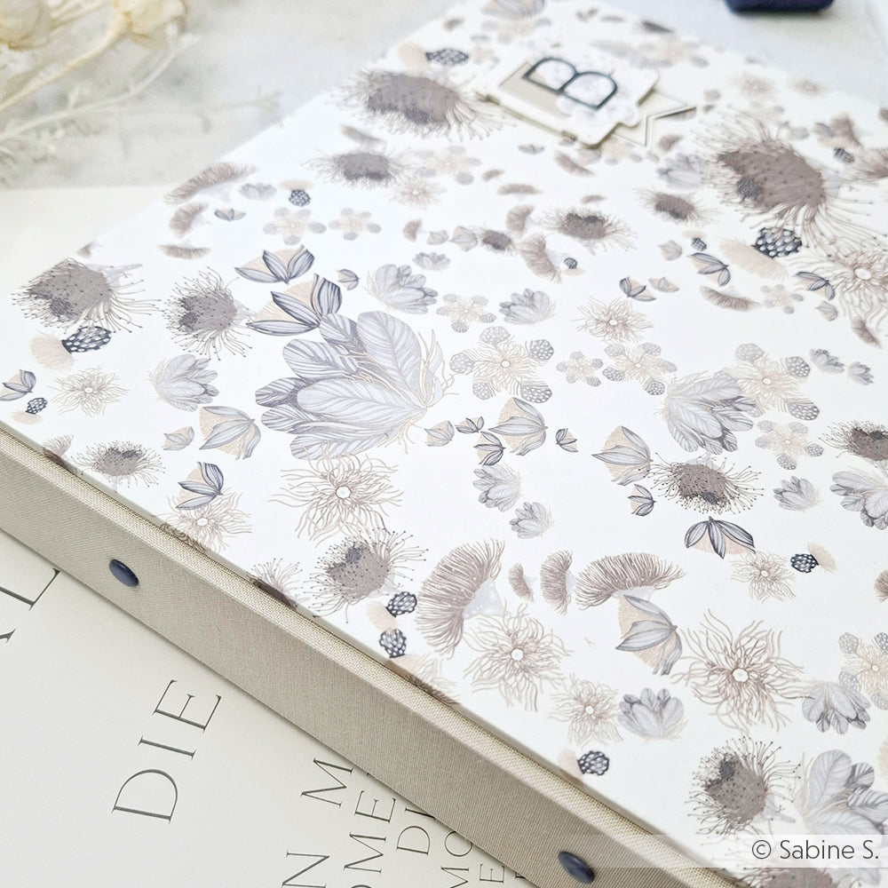 Book cover paper 'Eucalyptus Blossom Swirl Gray Beige' - BP-AR-0034- A.RENKE