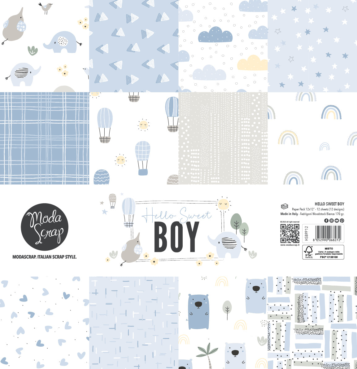 PAPER PACK "HELLO SWEET BOY" 12X12"- HSBPP12 - MODASCRAP