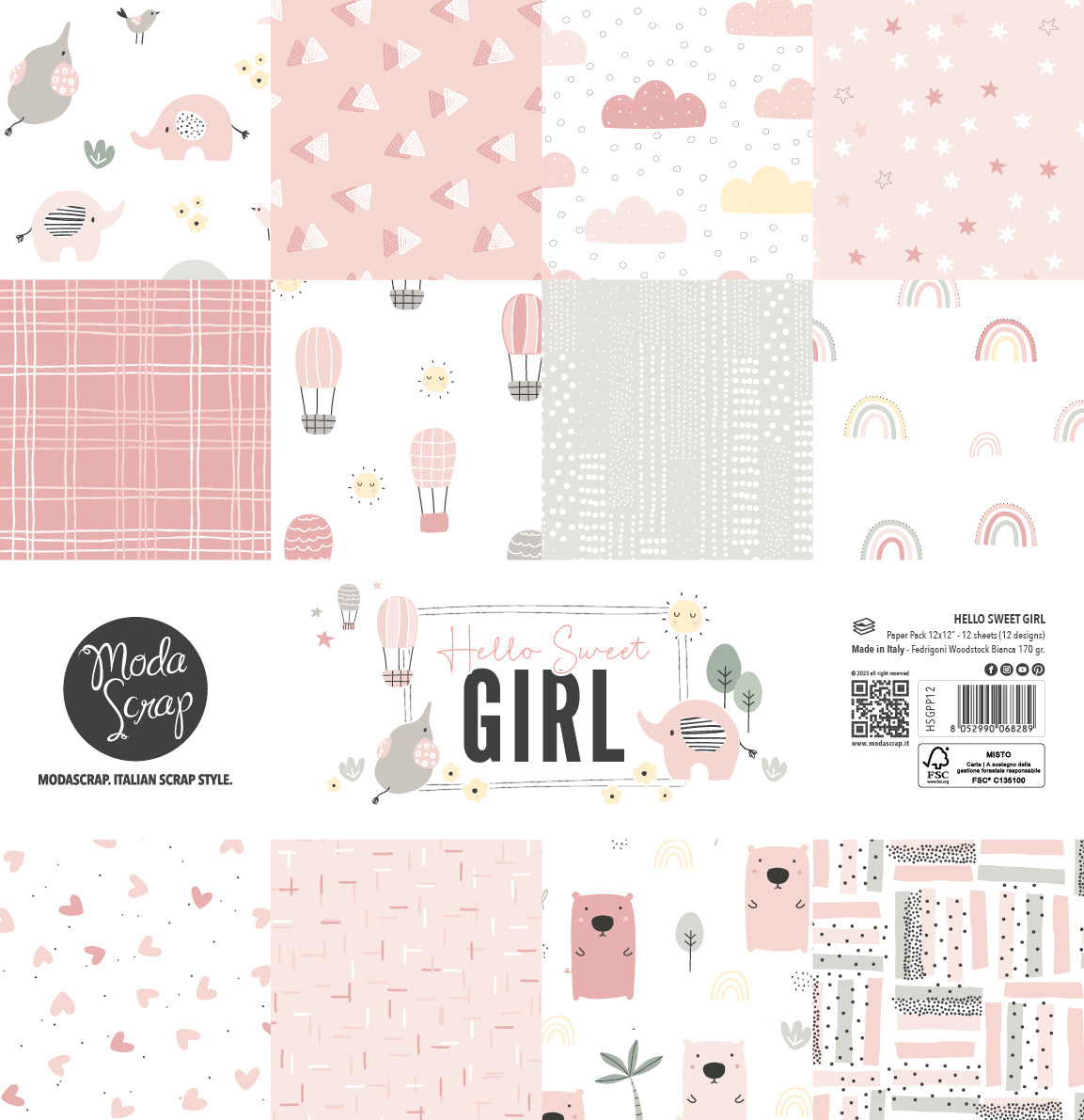 PAPER PACK "HELLO SWEET GIRL" 12X12"- HSGPP12 - MODASCRAP