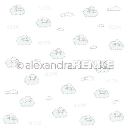 A. RENKE - Carta 'Baby rabbit on clouds blue int..."10.1627x