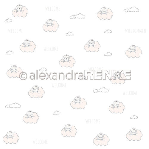 A. RENKE - Carta 'Baby rabbit on clouds pink int...