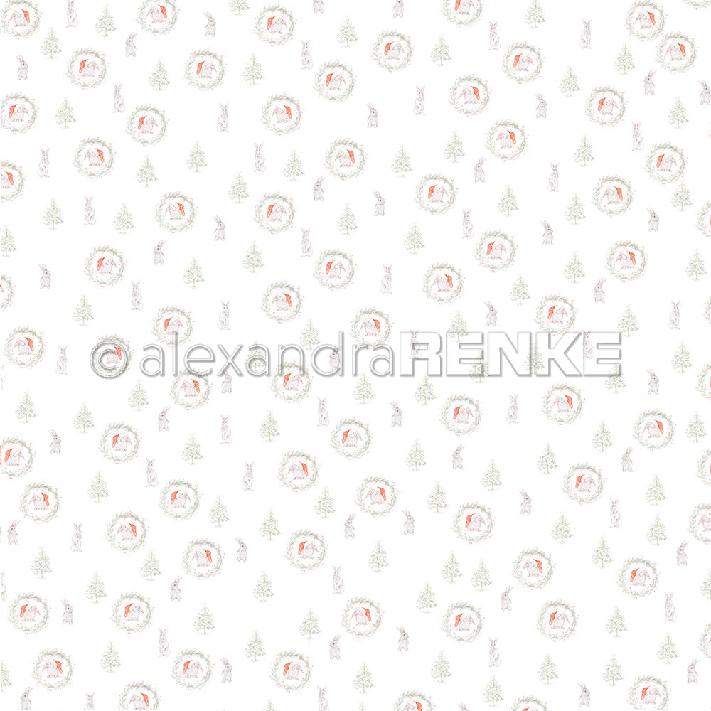 Design paper 'Christmas Bunny among Winter Fir Trees'- P-AR-10.2935- A.RENKE