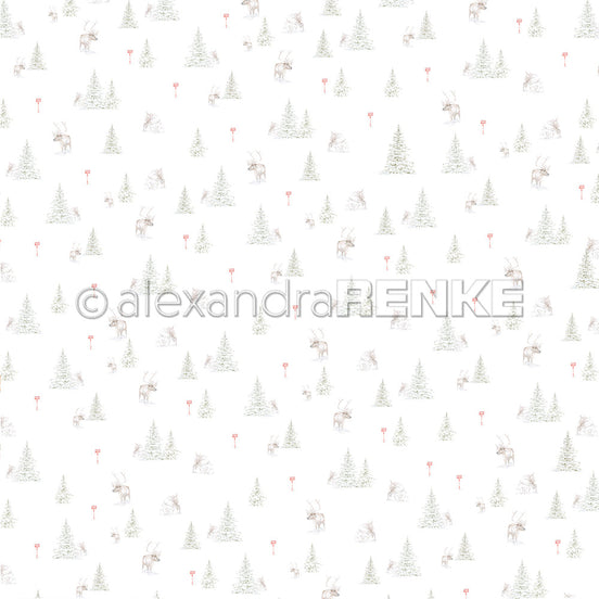 Design paper 'Reindeer among Winter Fir Trees'- P-AR-10.2937- A.RENKE