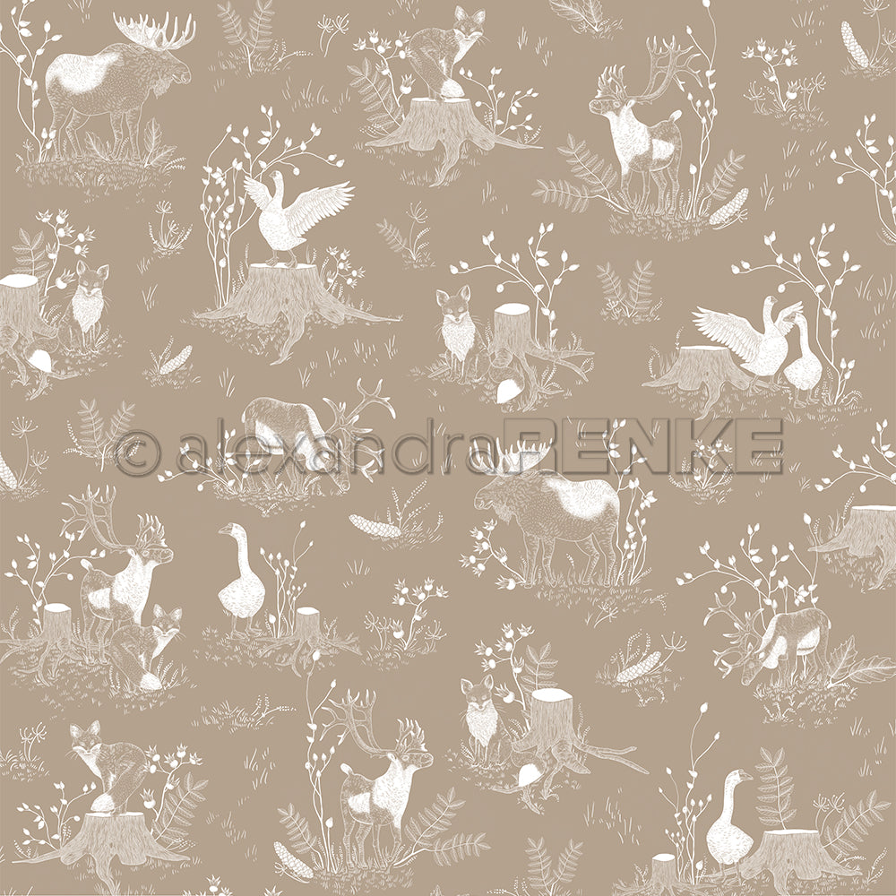 Design paper 'Moose and friends on cream brown'- P-AR-10.3209- A.RENKE