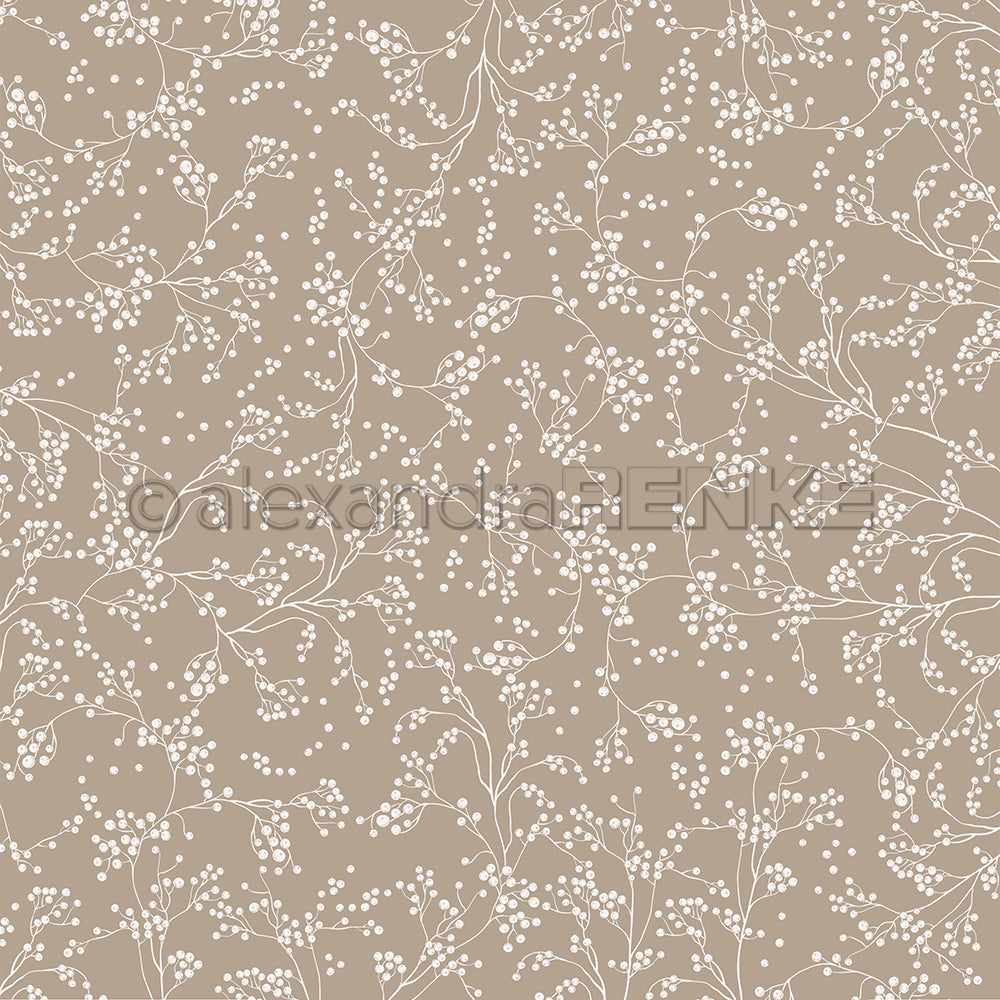 Design paper 'Berry branch variety on cream brown'- P-AR-10.3211- A.RENKE