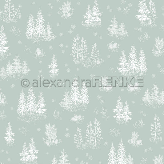 Design paper 'Snow-covered fir forest on jasper green'- P-AR-10.3228- A.RENKE
