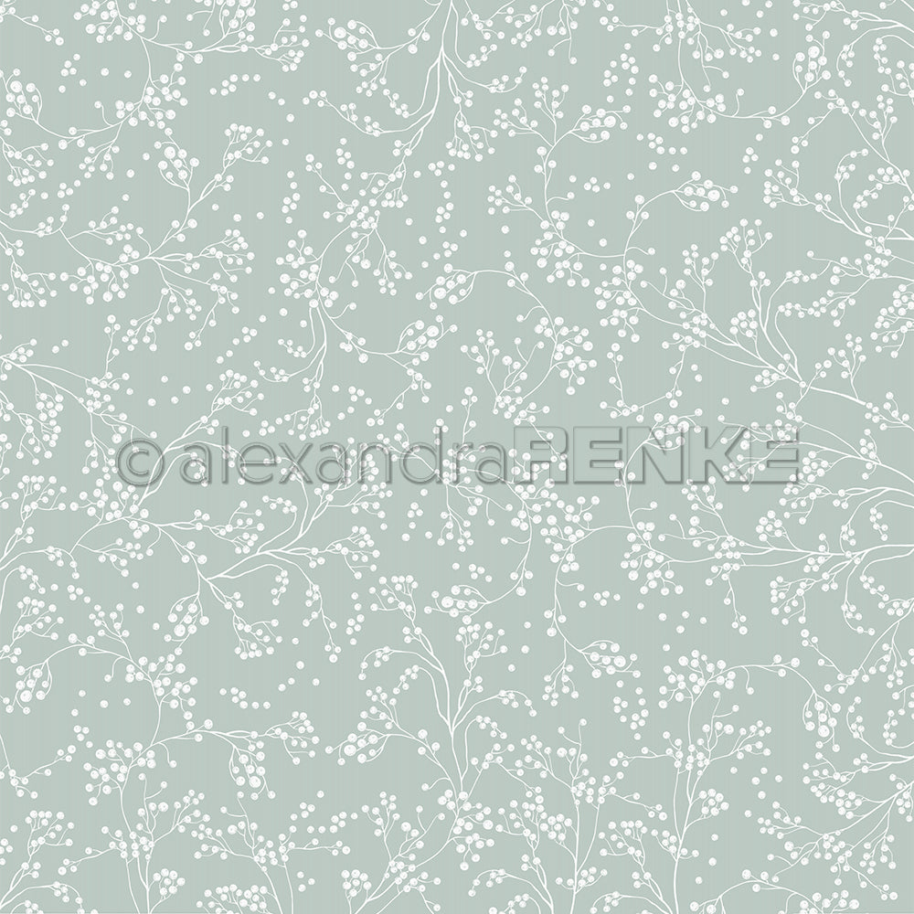 Design paper 'Berry branch variety on jasper green'- P-AR-10.3229- A.RENKE