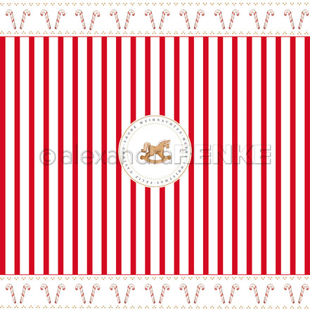 Design paper 'Red candy cane stripes with rocking horse'- P-AR-10.3727- A.RENKE