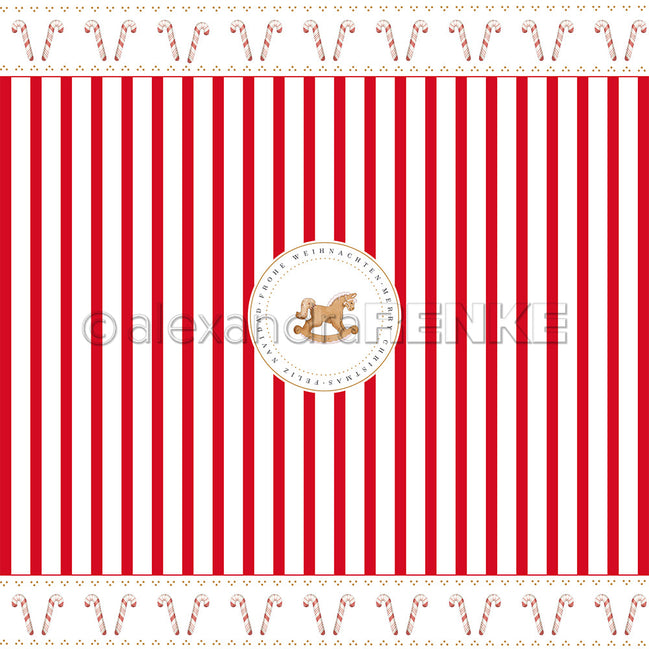 Design paper 'Red candy cane stripes with rocking horse'- P-AR-10.3727- A.RENKE