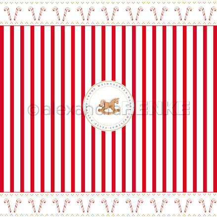 Design paper 'Red candy cane stripes with rocking horse'- P-AR-10.3727- A.RENKE