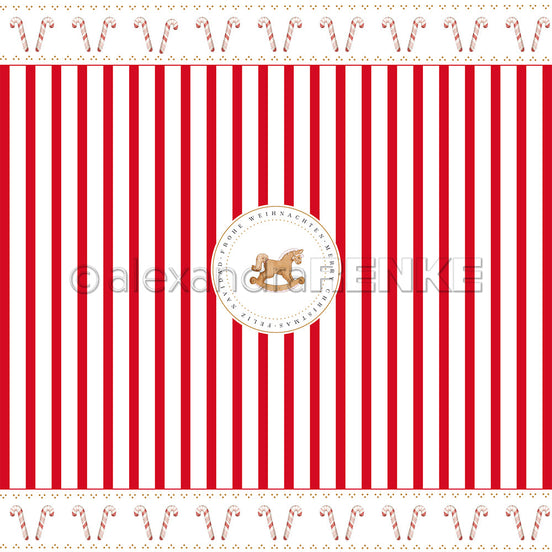 Design paper 'Red candy cane stripes with rocking horse'- P-AR-10.3727- A.RENKE