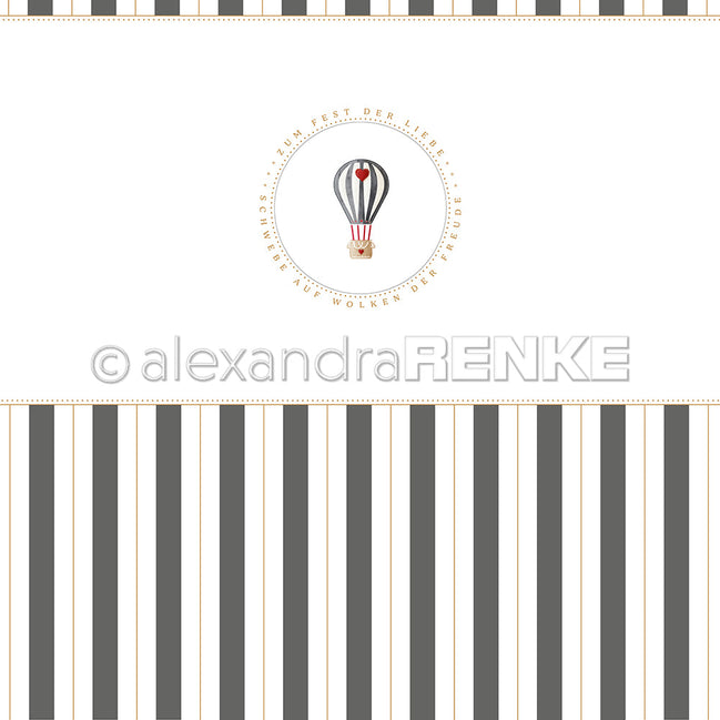 Design paper 'Diamond gray block stripes border with hot air balloon'- P-AR-10.3730- A.RENKE