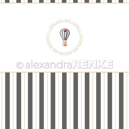 Design paper 'Diamond gray block stripes border with hot air balloon'- P-AR-10.3730- A.RENKE