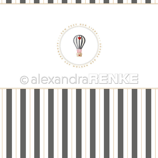 Design paper 'Diamond gray block stripes border with hot air balloon'- P-AR-10.3730- A.RENKE