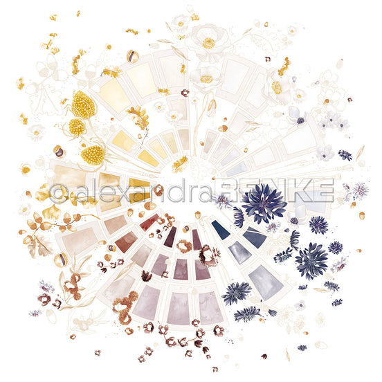 Design paper "Creative Floral Splendor Color Card Circle Yellow, Ocher, Blue" P-AR-10.3861 - A.RENKE