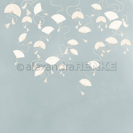 P-AR-10.4111 Design paper "Fächer hängend auf Elegant-Blau" - A.RENKE
