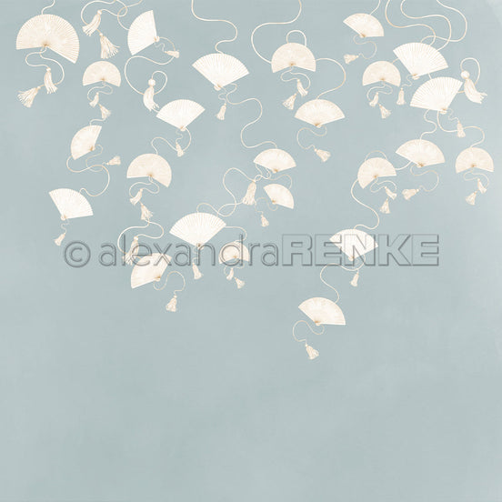 P-AR-10.4111 Design paper "Fächer hängend auf Elegant-Blau" - A.RENKE