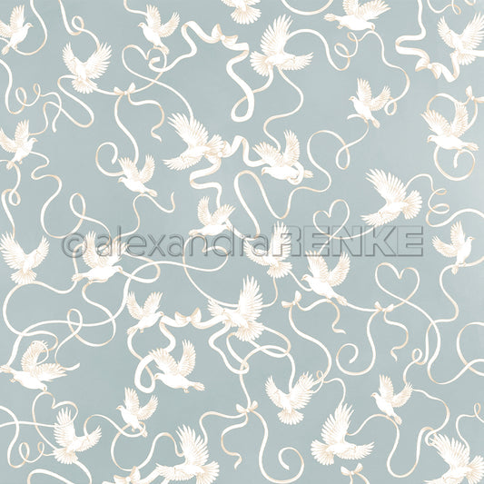 P-AR-10.4121 Design paper "Tauben auf Elegant-Blau" - A.RENKE
