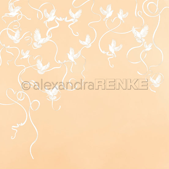 P-AR-10.4122 Design paper "Tauben fliegend auf Elegant-Marille" - A.RENKE