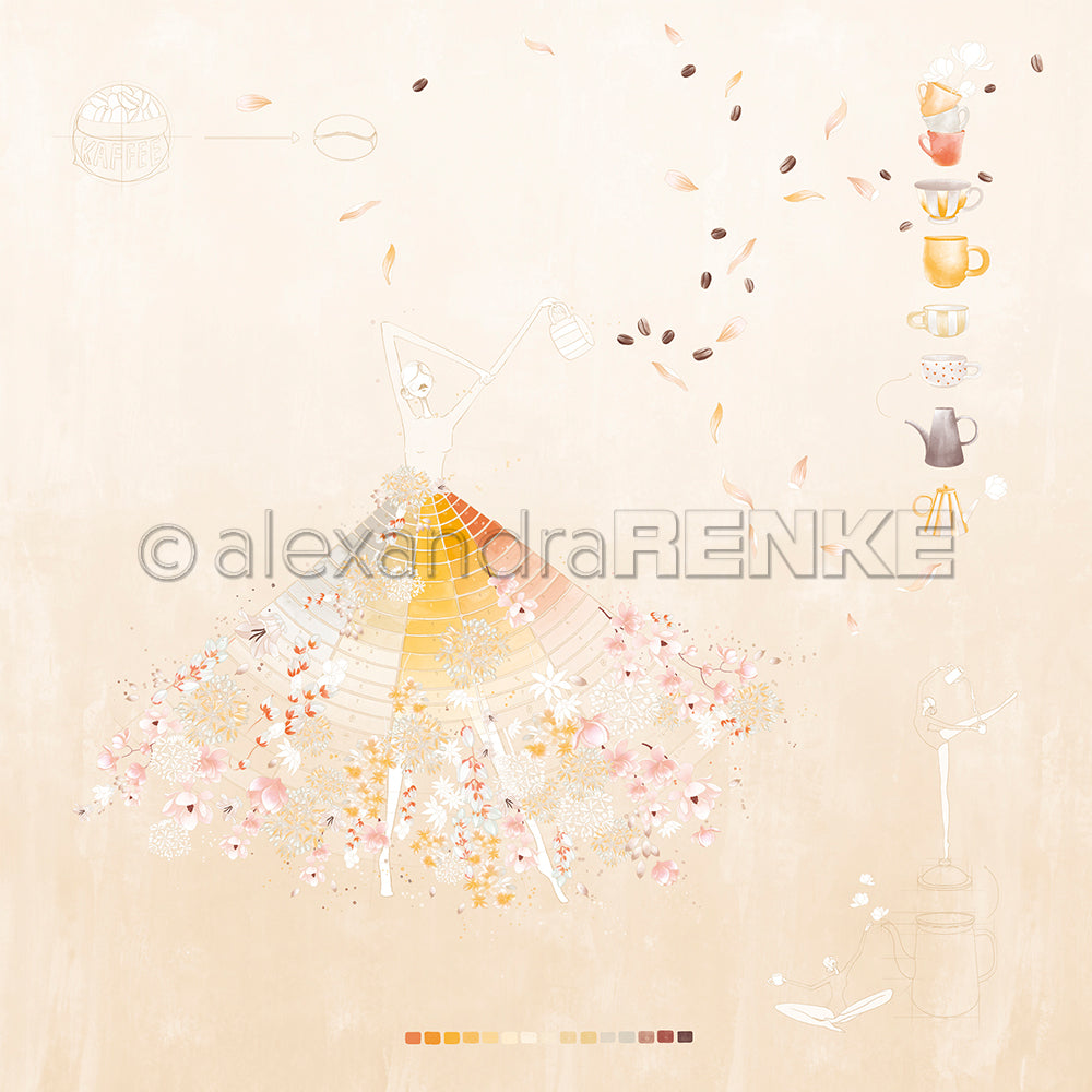 Designpapier 'Florale Kaffee Figurine Melange' 200g/m²