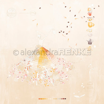Designpapier 'Florale Kaffee Figurine Melange' 200g/m²