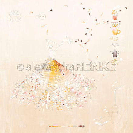 Designpapier 'Florale Kaffee Figurine Melange' 200g/m²