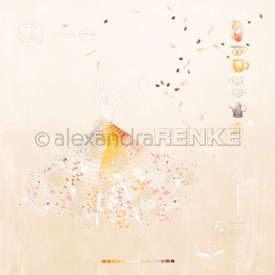 Designpapier 'Florale Kaffee Figurine Melange' 200g/m²