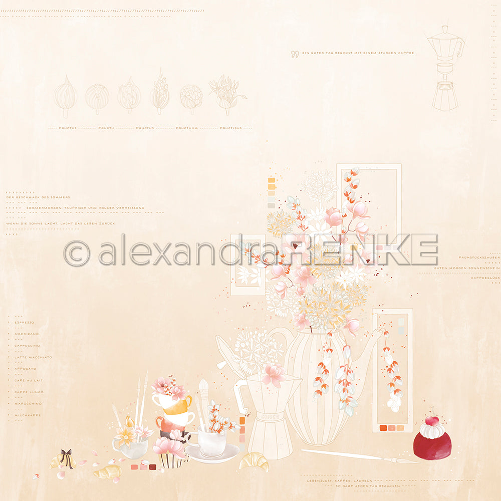 Designpapier 'Florale Kaffeekomposition Melange' 200g/m²