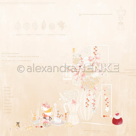 Designpapier 'Florale Kaffeekomposition Melange' 200g/m²