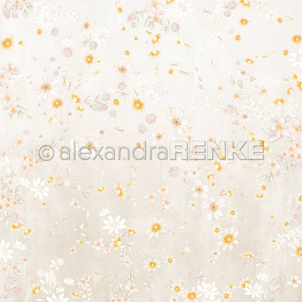 Designpapier 'Florale Blütenkomposition auf Greige' 200g/m²
