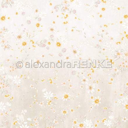 Designpapier 'Florale Blütenkomposition auf Greige' 200g/m²