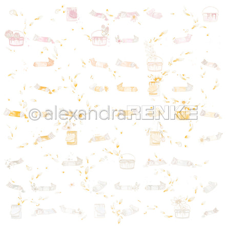 Designpapier 'Floraler Farbtubenrapport' 200g/m²
