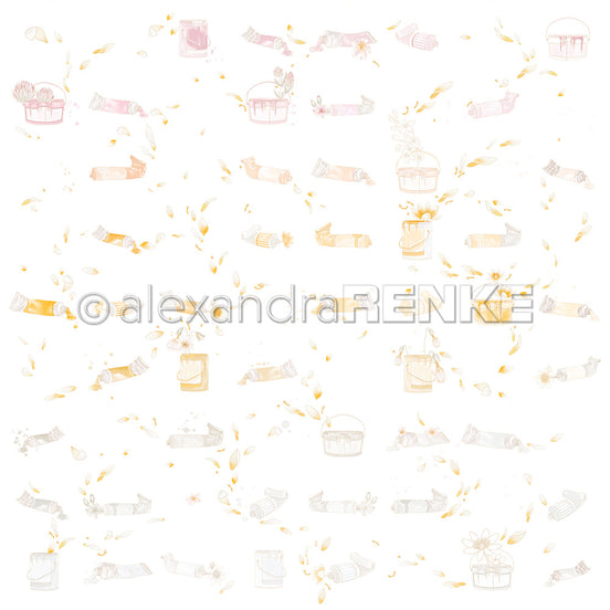 Designpapier 'Floraler Farbtubenrapport' 200g/m²