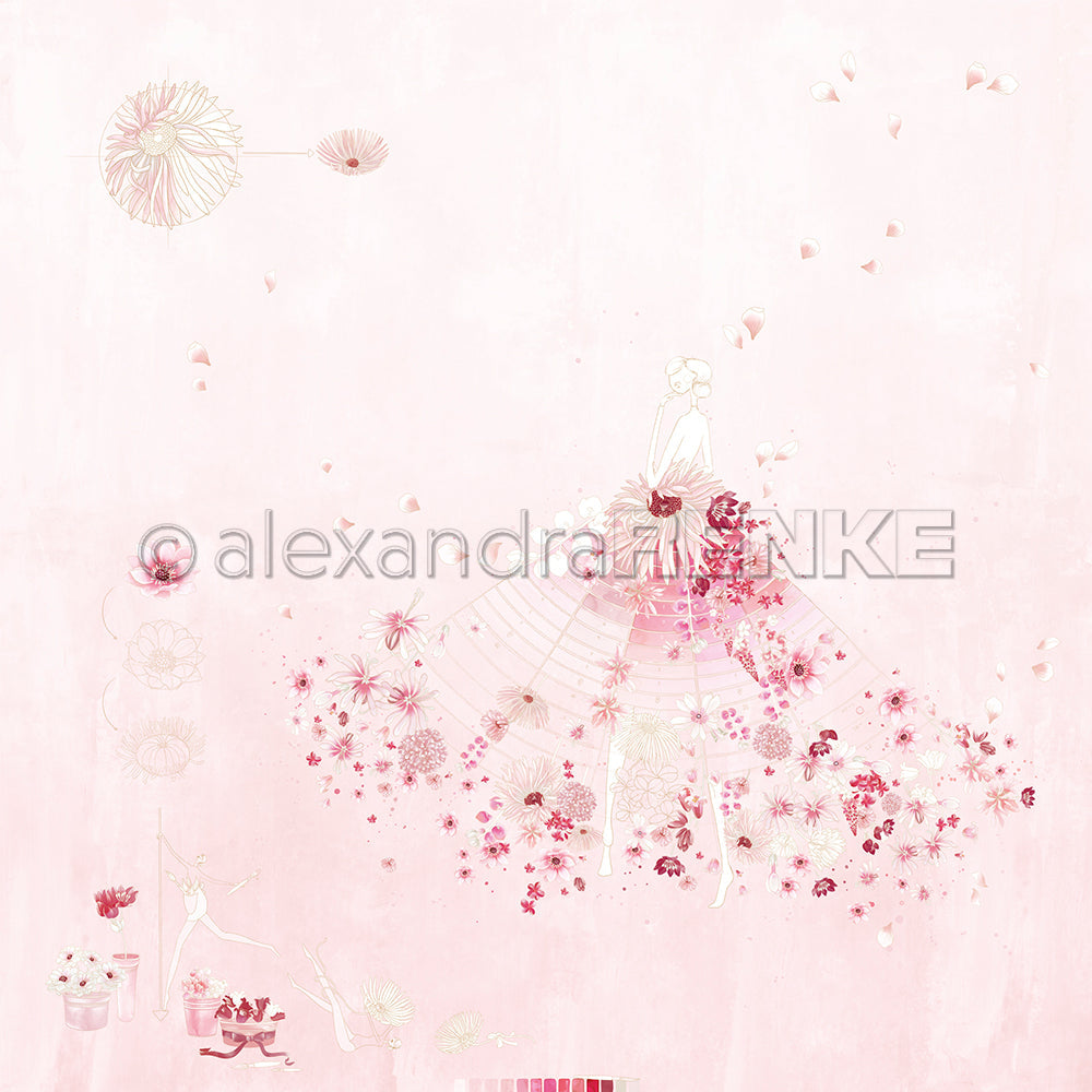 Designpapier 'Florale Blüten Figurine Blumenrosa' 200g/m²