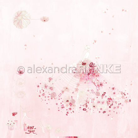 Designpapier 'Florale Blüten Figurine Blumenrosa' 200g/m²