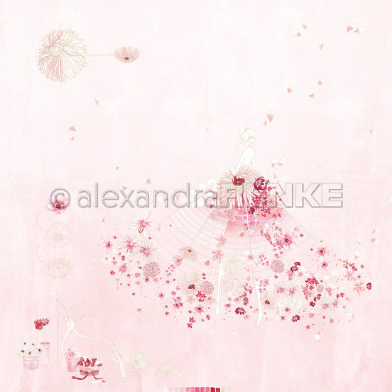 Designpapier 'Florale Blüten Figurine Blumenrosa' 200g/m²
