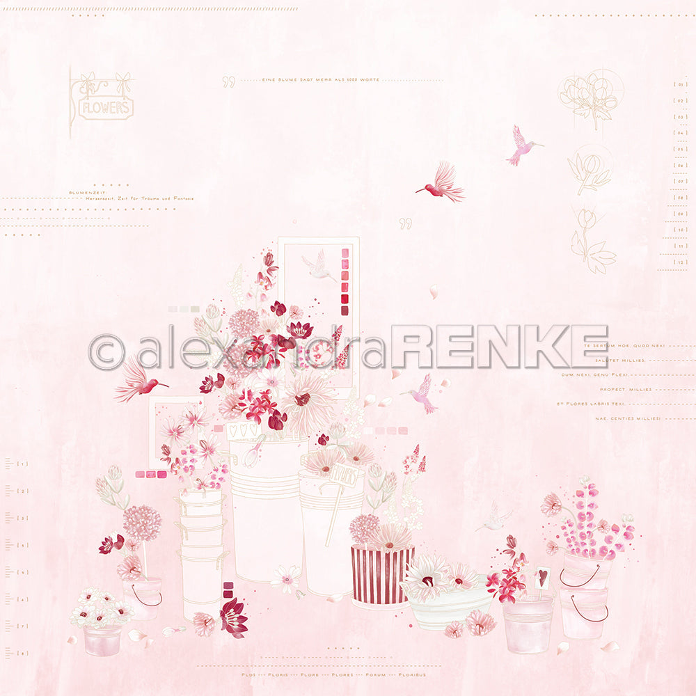 Designpapier 'Florale Blumenarrangements Blumenrosa' 200g/m²