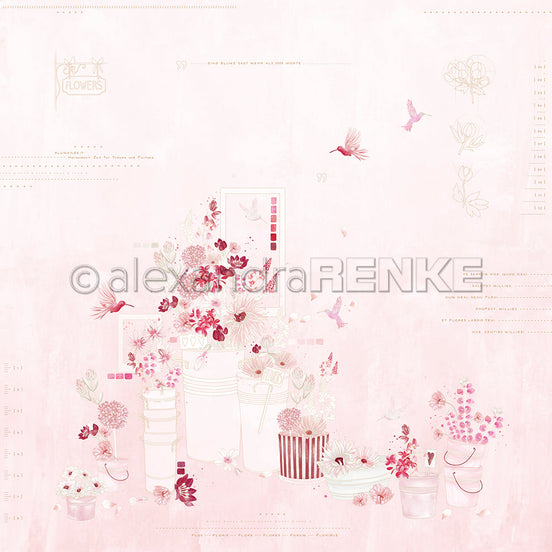 Designpapier 'Florale Blumenarrangements Blumenrosa' 200g/m²