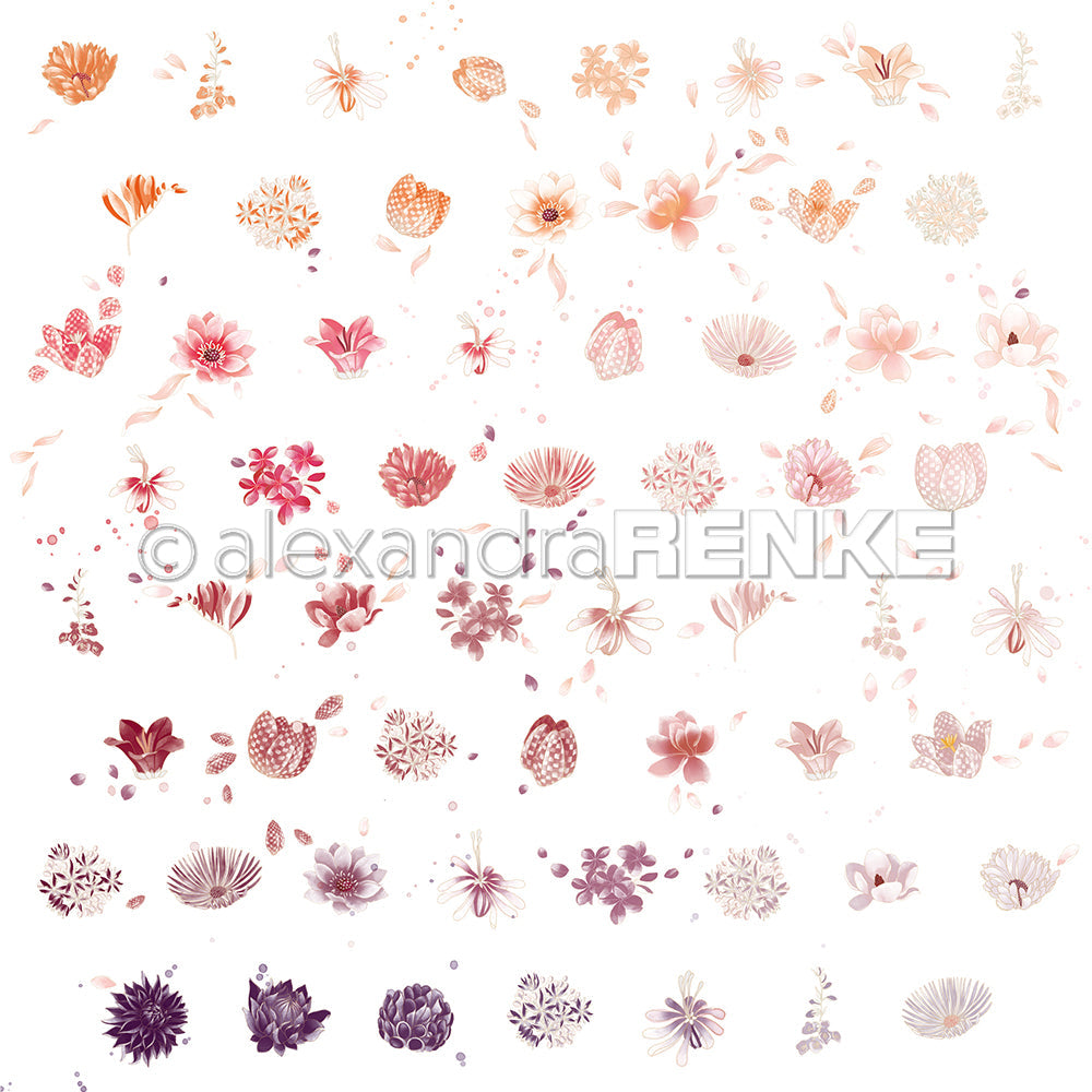 Designpapier 'Floraler Blütenrapport dunkel' 200g/m²