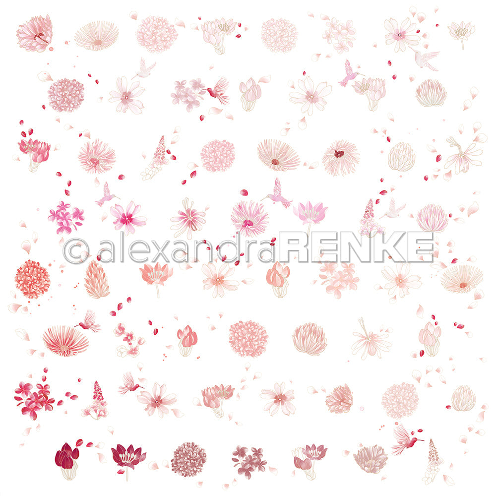 Designpapier 'Floraler Blütenrapport mittel' 200g/m²