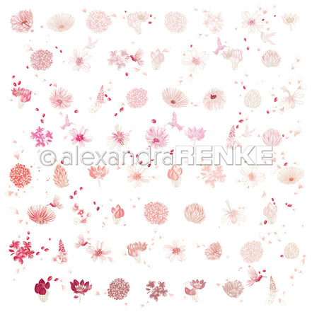 Designpapier 'Floraler Blütenrapport mittel' 200g/m²