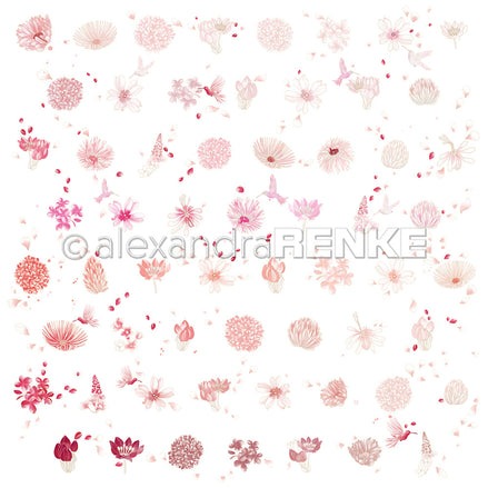 Designpapier 'Floraler Blütenrapport mittel' 200g/m²